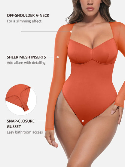 MyCurve Mesh Panel V-Neck Bodysuit
